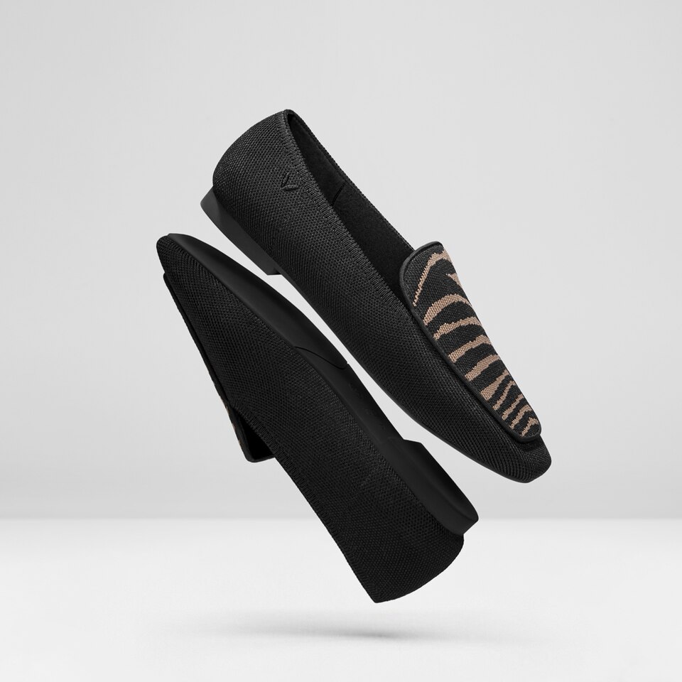 Leona Square-toe Loafers in Black Zebra | Women's Sustainable, Washable and Stylish Shoes | VIVAIA