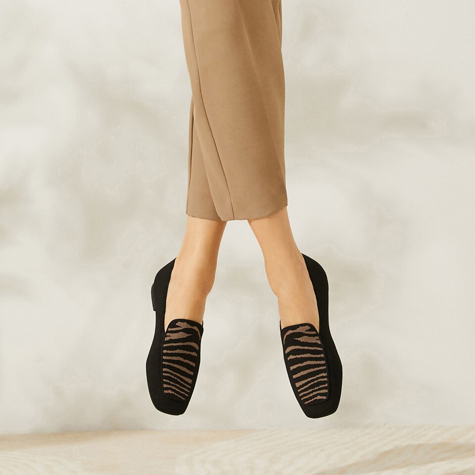 Leona Square-toe Loafers in Black Zebra | Women's Sustainable, Washable and Stylish Shoes | VIVAIA