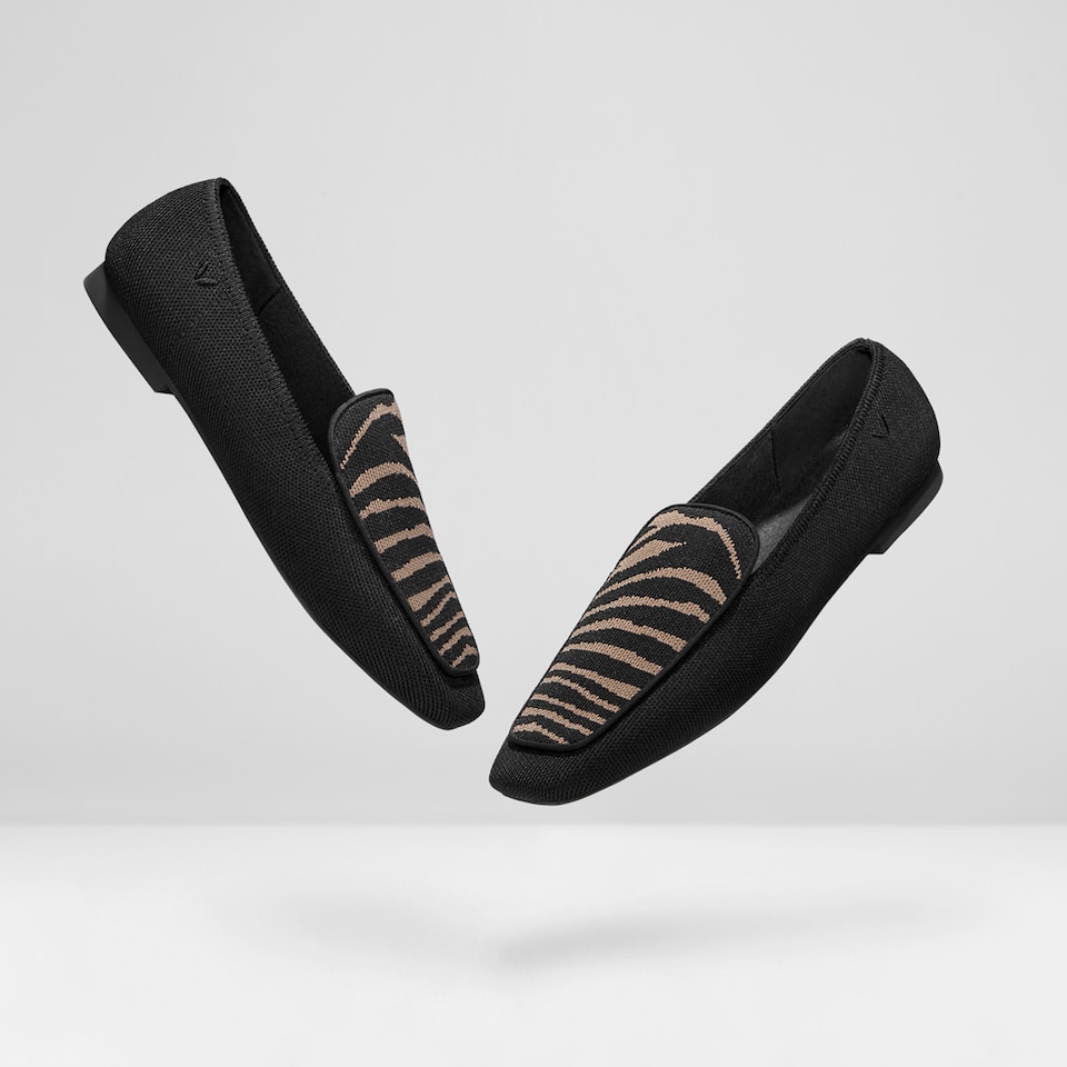 Leona Square-toe Loafers in Black Zebra | Women's Sustainable, Washable and Stylish Shoes | VIVAIA