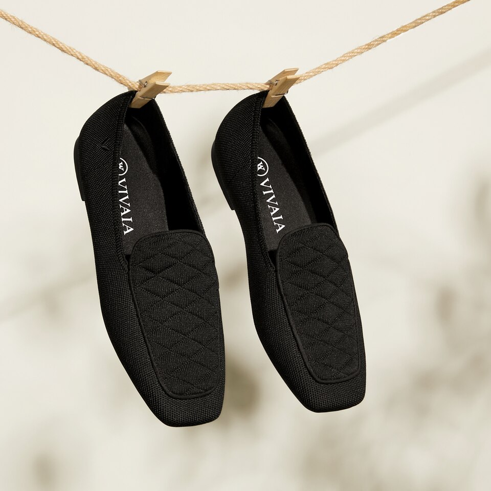 Leona Wool Square-toe Loafers in Black | Women's Sustainable, Washable and Stylish Shoes | VIVAIA