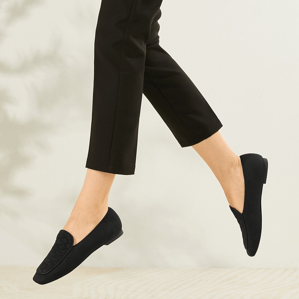 Leona Wool Square-toe Loafers in Black | Women's Sustainable, Washable and Stylish Shoes | VIVAIA