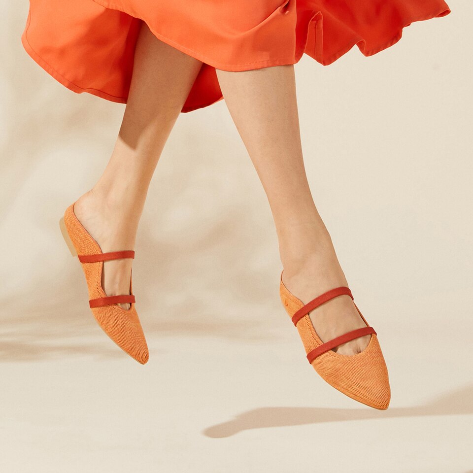 Elle Pointy Sandals in Coral Orange | Women's Sustainable and Stylish Shoes | VIVAIA