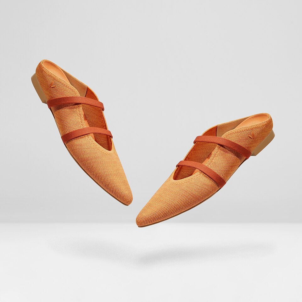 Elle Pointy Sandals in Coral Orange | Women's Sustainable and Stylish Shoes | VIVAIA