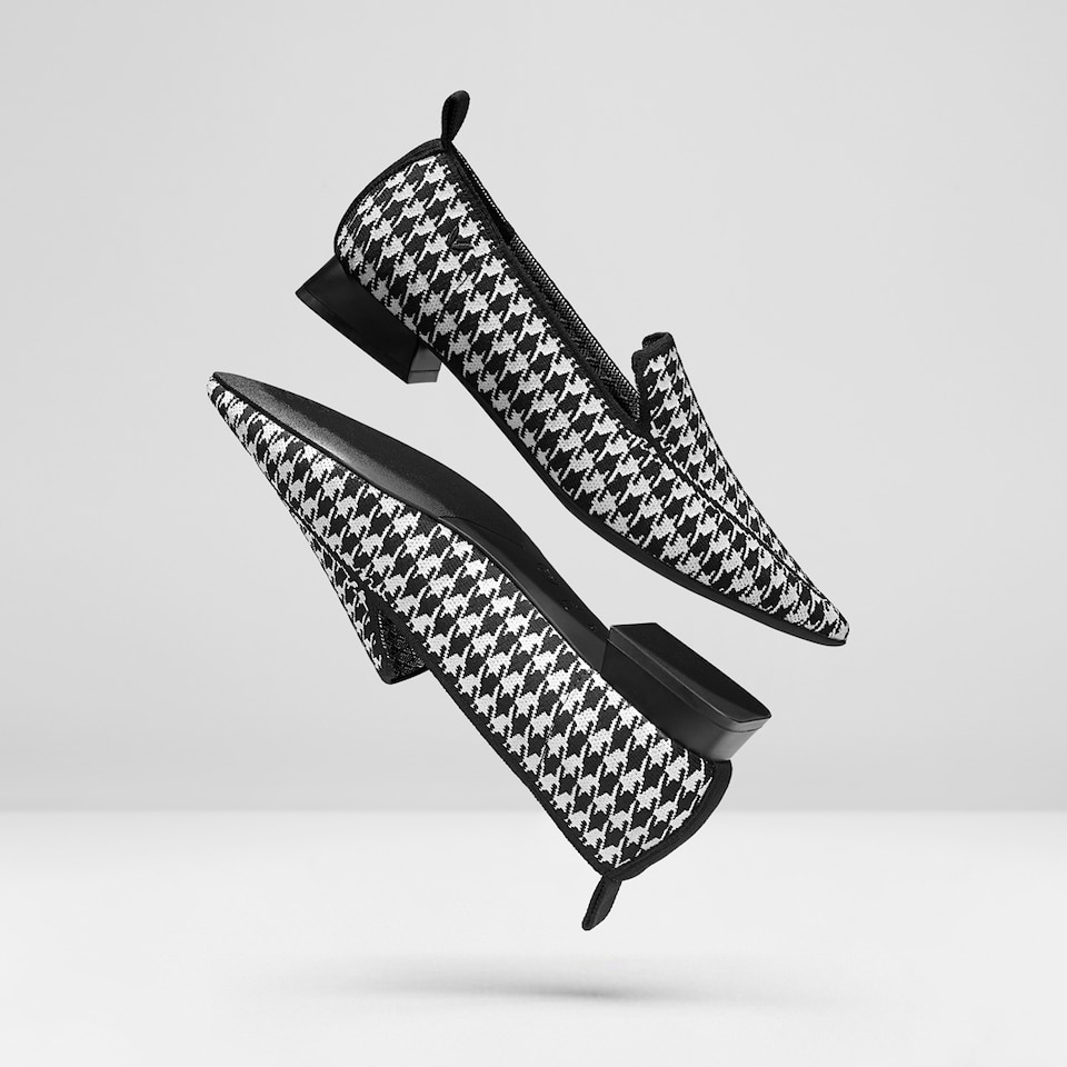 Doreen Pointy Loafers in Black Houndstooth | Women's Sustainable and Stylish Shoes | VIVAIA