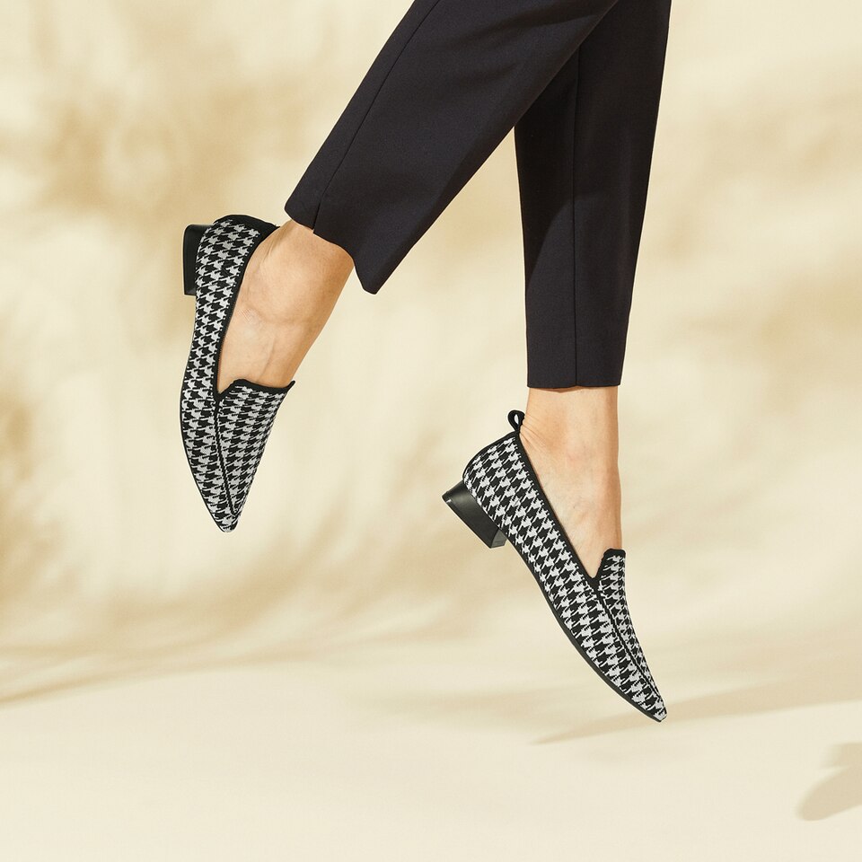 Doreen Pointy Loafers in Black Houndstooth | Women's Sustainable and Stylish Shoes | VIVAIA