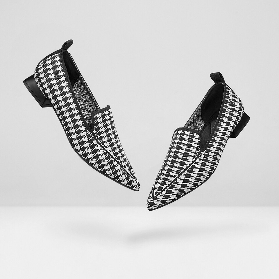 Doreen Pointy Loafers in Black Houndstooth | Women's Sustainable and Stylish Shoes | VIVAIA
