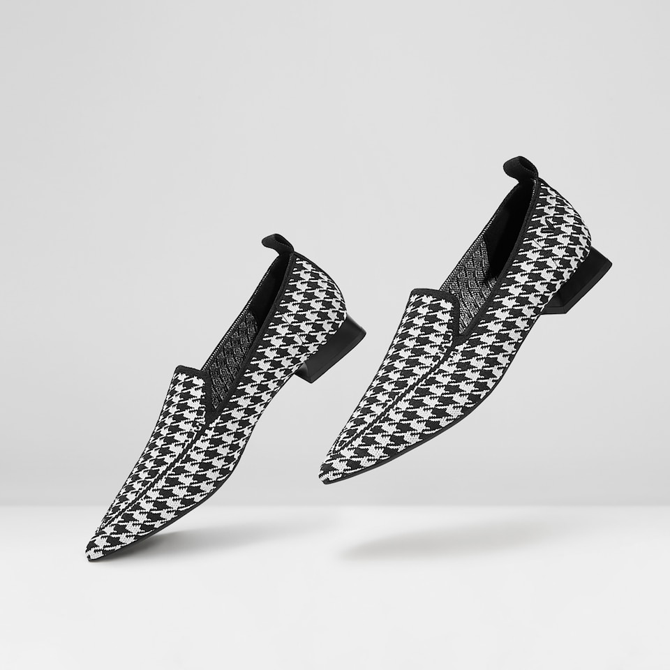 Doreen Pointy Loafers in Black Houndstooth | Women's Sustainable and Stylish Shoes | VIVAIA