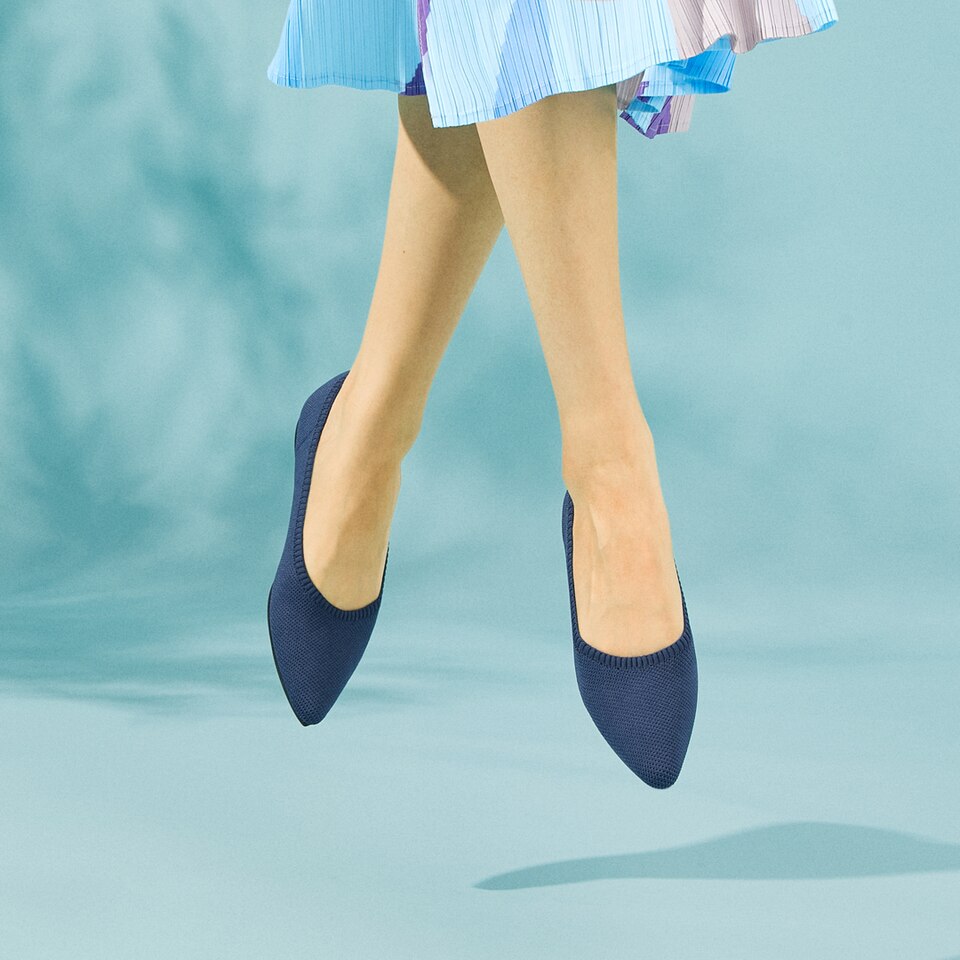 Aria 2.0 Pointy Flats in Deep Denim | Women's Sustainable, Washable and Stylish Shoes | VIVAIA