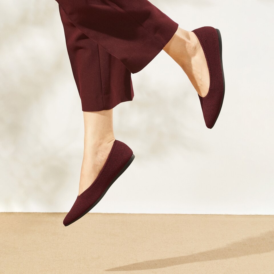 Aria 2.0 Pointy Flats in Garnet Red | Women's Sustainable, Washable and Stylish Shoes | VIVAIA