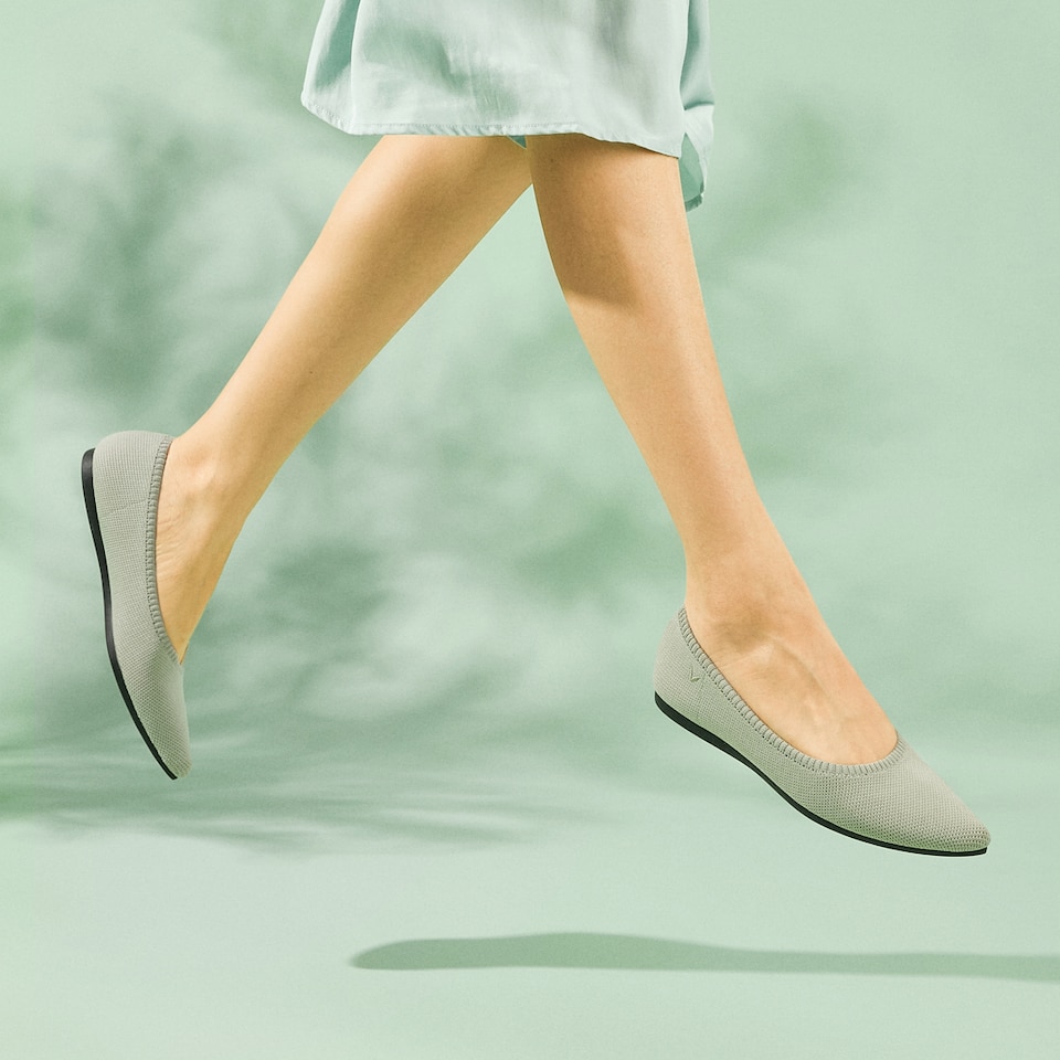 Aria 2.0 Pointy Flats in Mint Gray | Women's Sustainable, Washable and Stylish Shoes | VIVAIA