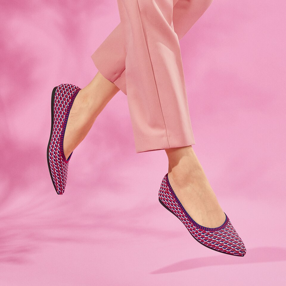 Aria Pointy Flats in Pink Waves | Women's Sustainable,Washable and Stylish Shoes | VIVAIA