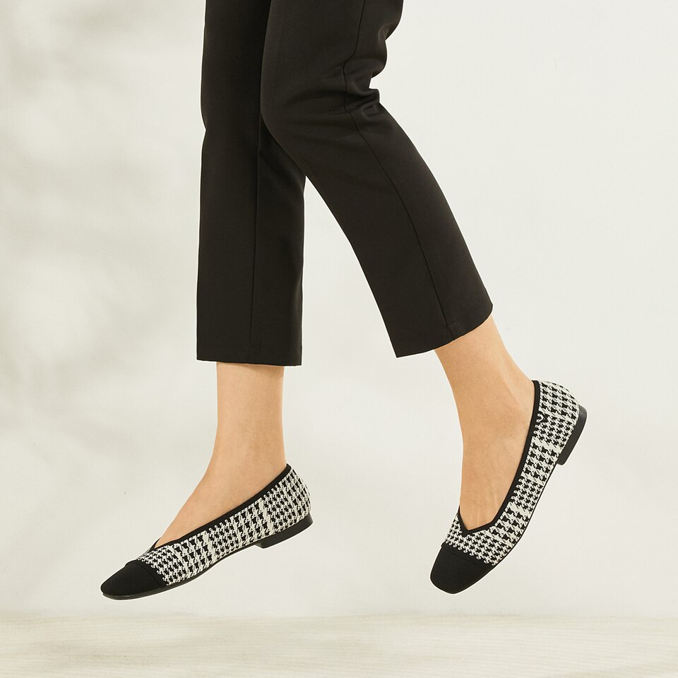 Margot Square-toe Flats in Black Houndstooth | Women's Sustainable, Washable and Stylish Shoes | VIVAIA
