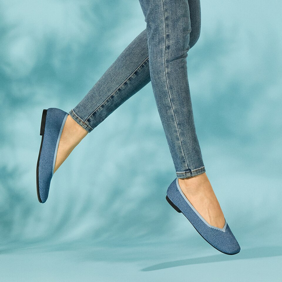 Margot Square-toe Flats in Denim Blue | Women's Sustainable, Washable and Stylish Shoes | VIVAIA