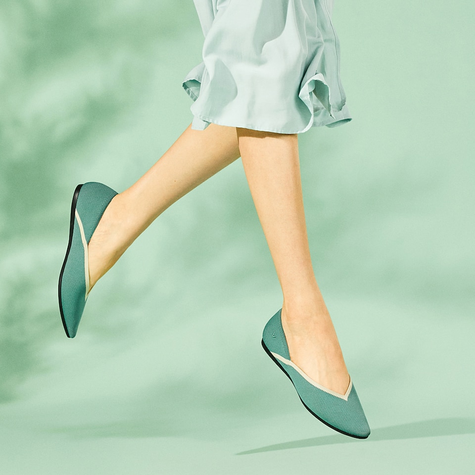 Vienna Pointy Flats in Teal Green | Women's Sustainable, Washable and Stylish Shoes | VIVAIA
