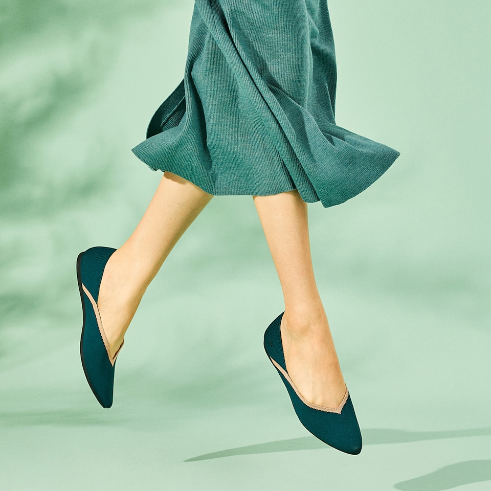 Vienna Pointy Flats in Deep Peacock | Women's Sustainable, Washable and Stylish Shoes | VIVAIA