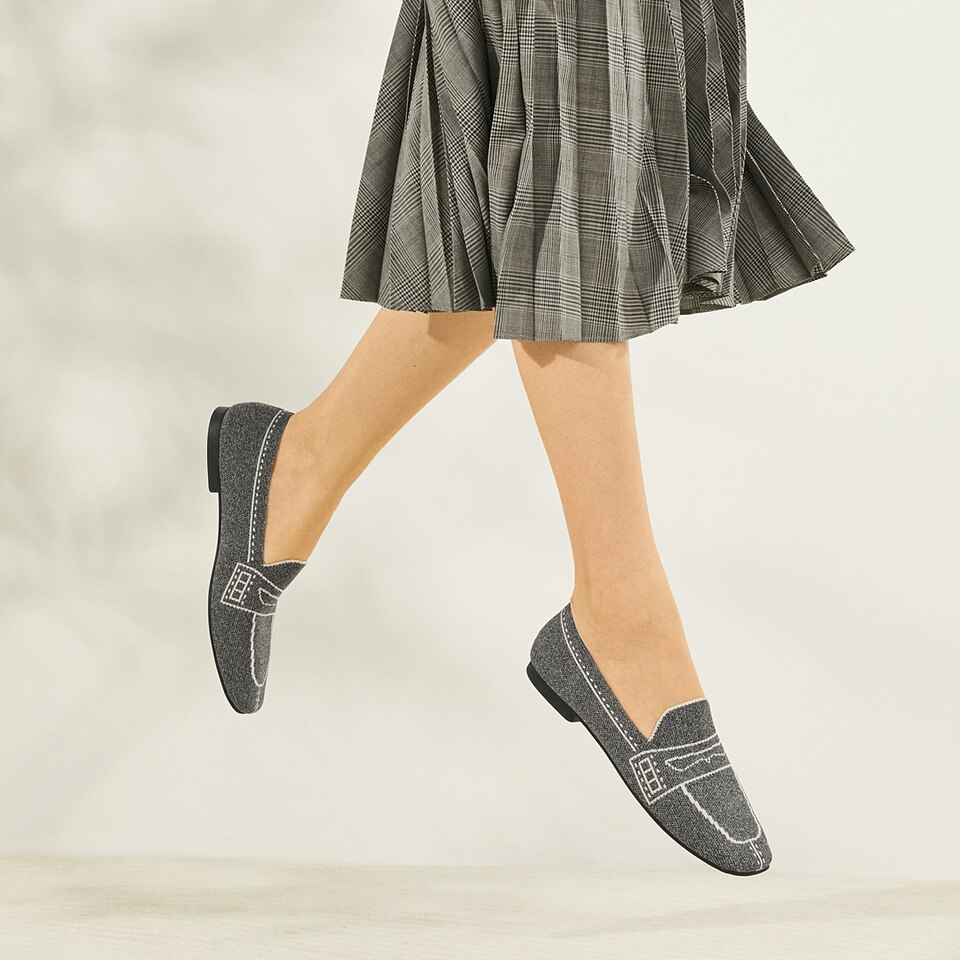 Sierra Square-toe Loafers in Rich Grey | Women's Sustainable, Washable and Stylish Shoes | VIVAIA