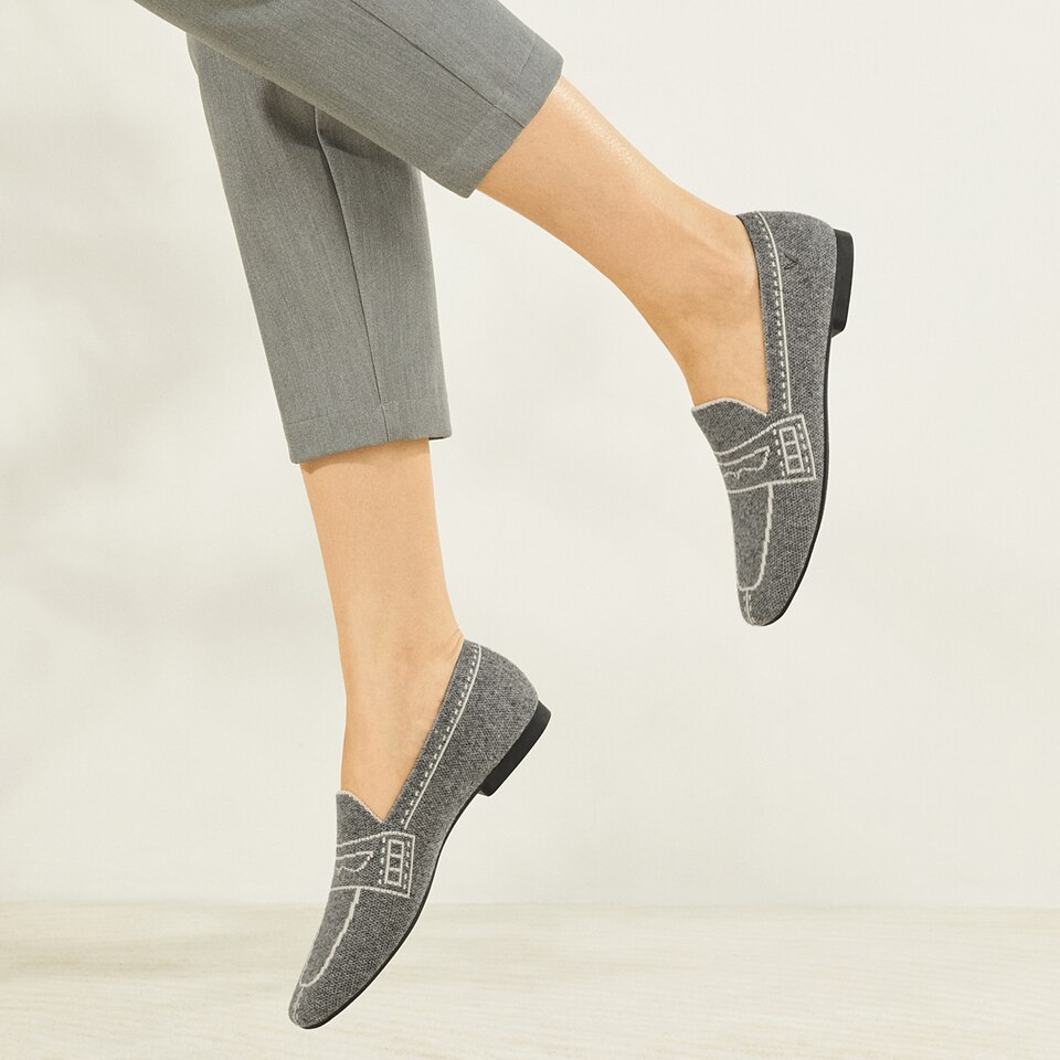 Sierra Square-toe Loafers in Pale Grey | Women's Sustainable, Washable and Stylish Shoes | VIVAIA