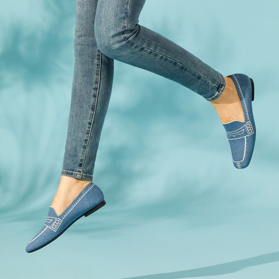 Sierra Square-toe Loafers in Denim Blue | Women's Sustainable, Washable and Stylish Shoes | VIVAIA