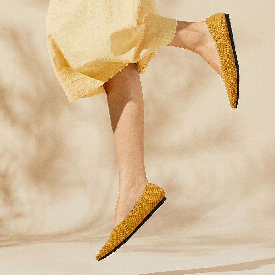 Aria 2.0 Pointy Flats in Mustard Yellow | Women's Sustainable, Washable and Stylish Shoes | VIVAIA