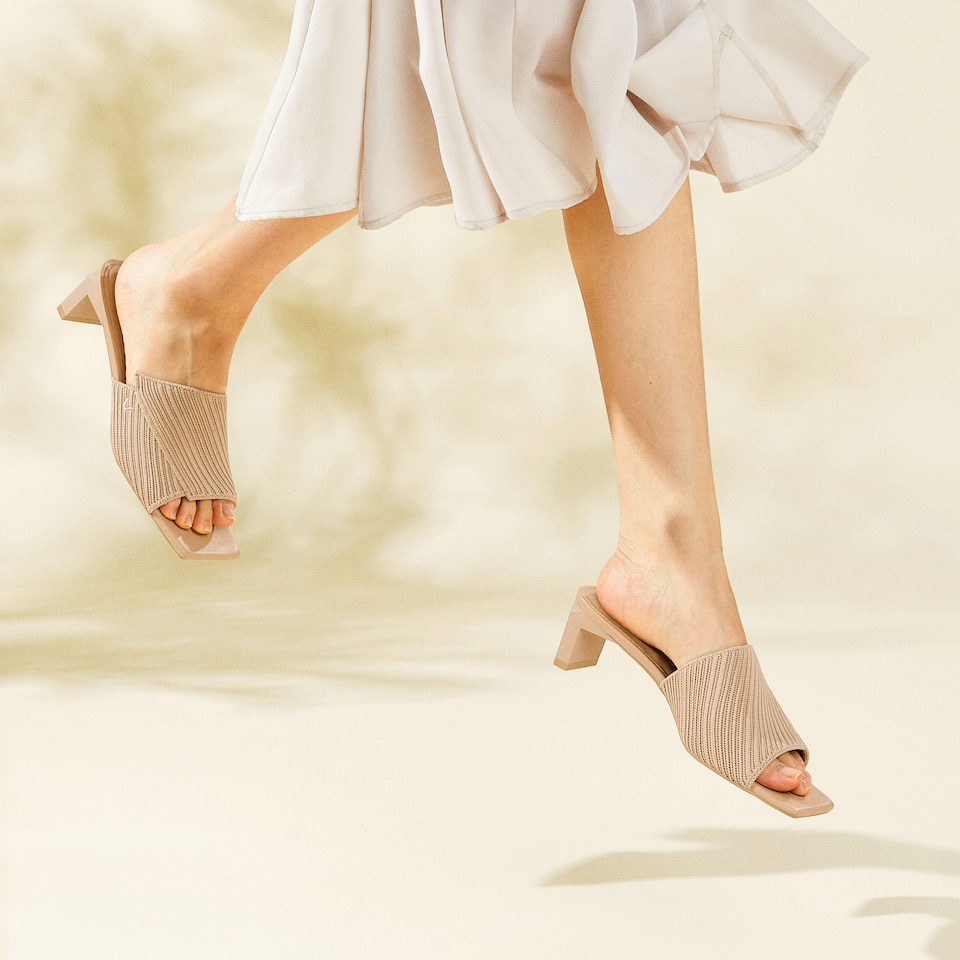 Jade Square-toe Heeled Sandals in Almond | Women's Sustainable and Stylish Shoes | VIVAIA