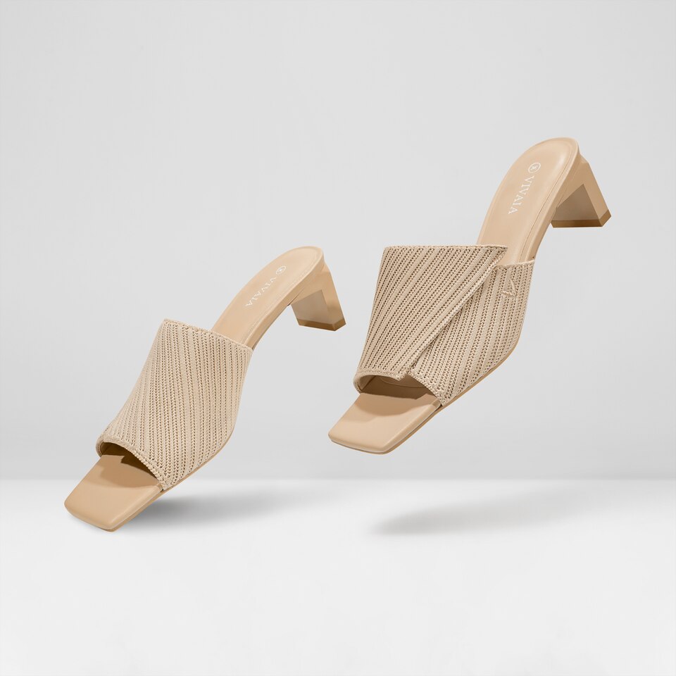 Jade Square-toe Heeled Sandals in Almond | Women's Sustainable and Stylish Shoes | VIVAIA
