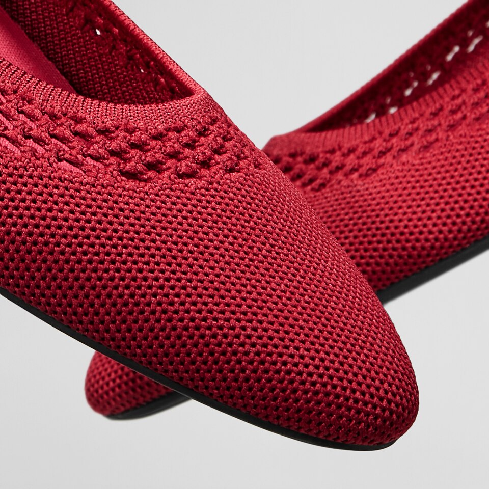 Tamia Beatrice Adjustable Ankle Wrap Round Toe Flats in Ruby Red | Vivaia