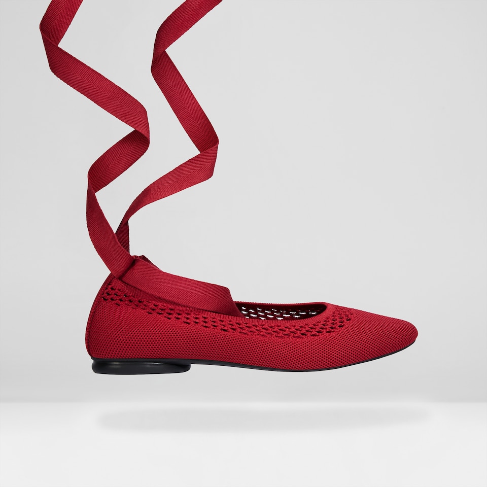 Tamia Beatrice Adjustable Ankle Wrap Round Toe Flats in Ruby Red | Vivaia