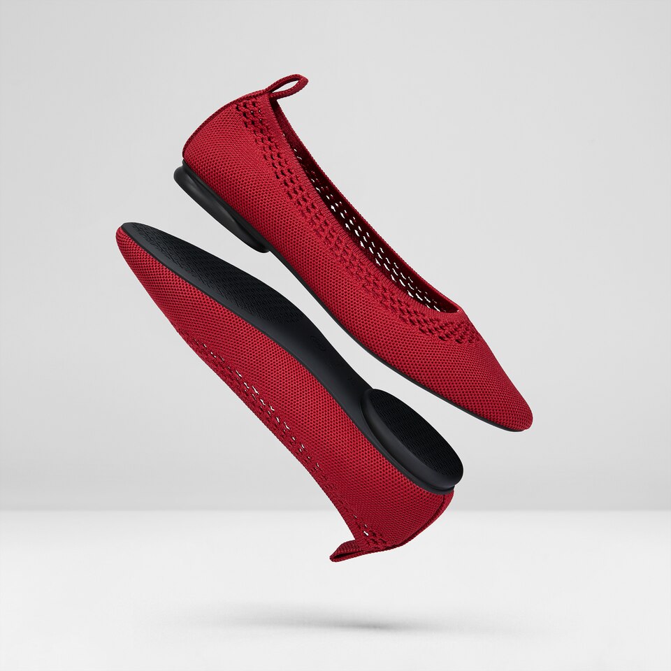 Tamia Beatrice Adjustable Ankle Wrap Round Toe Flats in Ruby Red | Vivaia