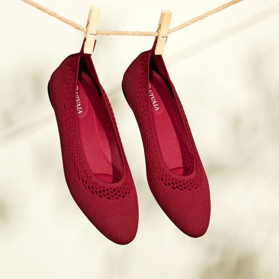 Tamia Beatrice Adjustable Ankle Wrap Round Toe Flats in Ruby Red | Vivaia