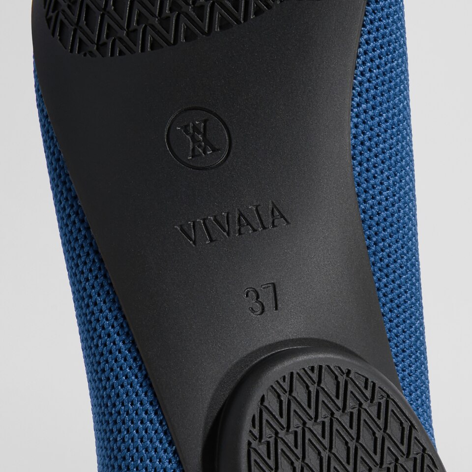 Tamia Beatrice Adjustable Ankle Wrap Round Toe Flats in Marine Blue | VIVAIA