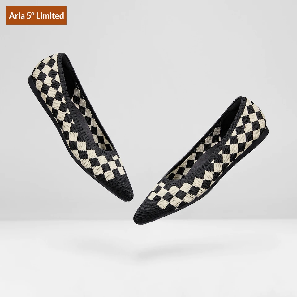 Aria5° Women Pointy Flats in Checker - Sustainable & Washable Shoes | VIVAIA