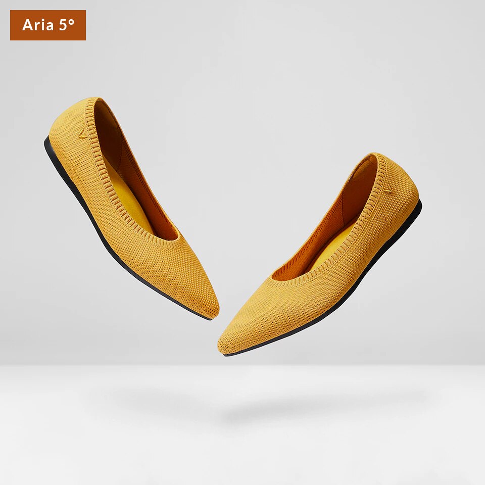 Aria5° Women Pointy Flats in (Ginger Yellow) - Sustainable & Washable Shoes | VIVAIA