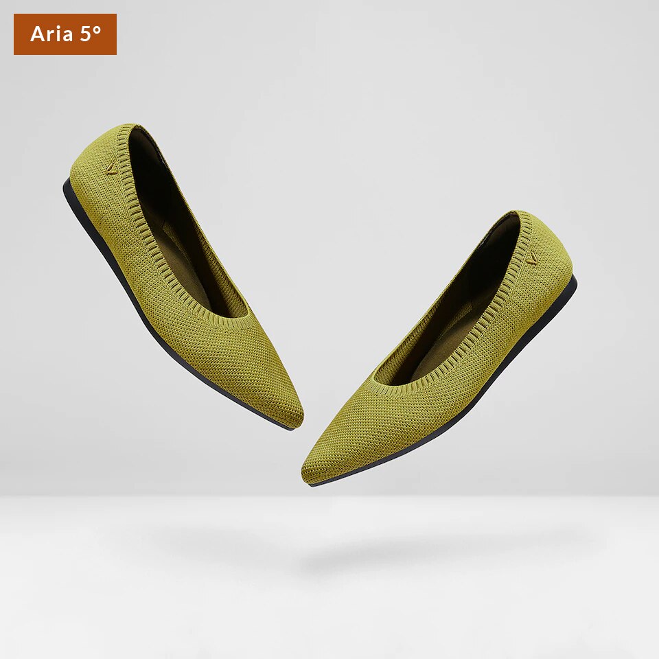 Aria5° Women Pointy Flats in (Olive Green) - Sustainable & Washable Shoes | VIVAIA
