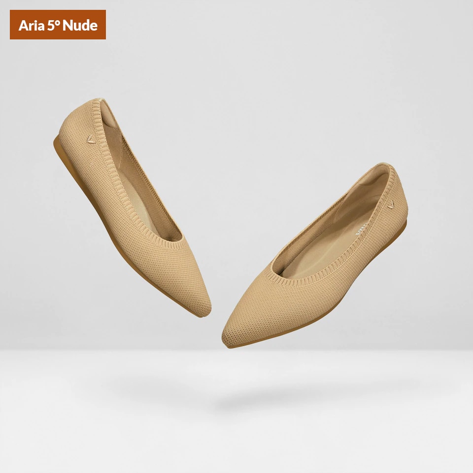 Aria5° Women Pointy Flats in Nude Peach - Sustainable & Washable Shoes | VIVAIA