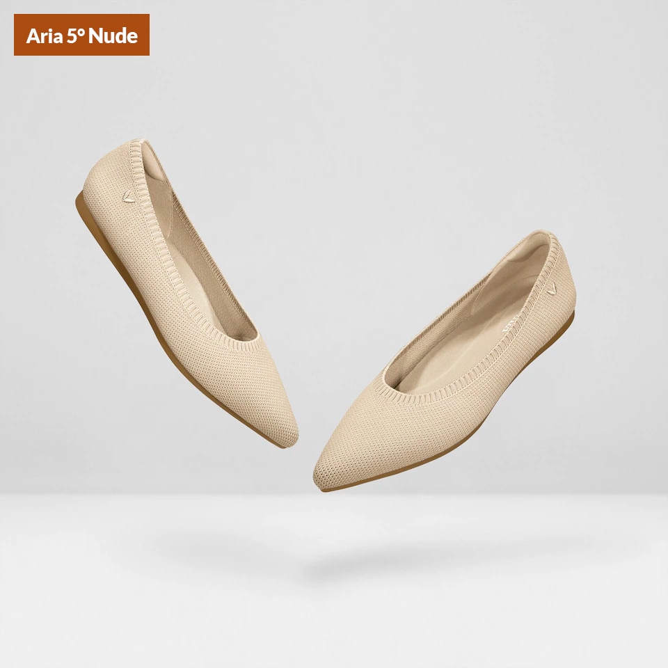 Aria5° Nude Women Pointy Flats in Almond - Sustainable & Washable Shoes | VIVAIA