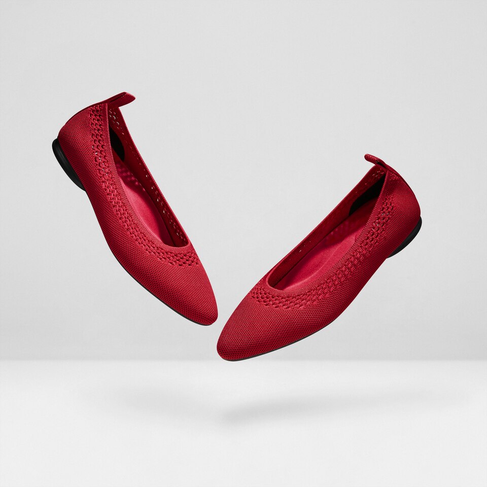 Tamia Beatrice Adjustable Ankle Wrap Round Toe Flats in Ruby Red | Vivaia