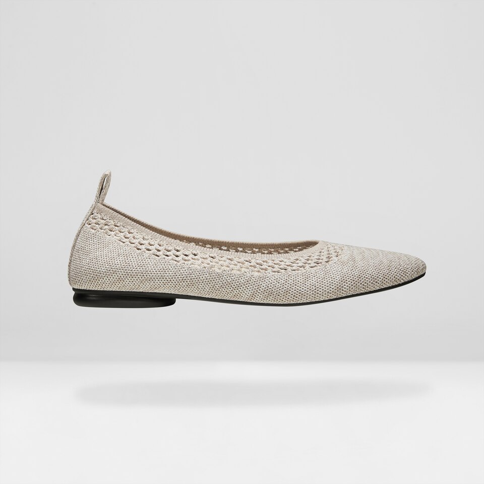Tamia Beatrice Adjustable Ankle Wrap Round Toe Flats in Oatmilk | Vivaia