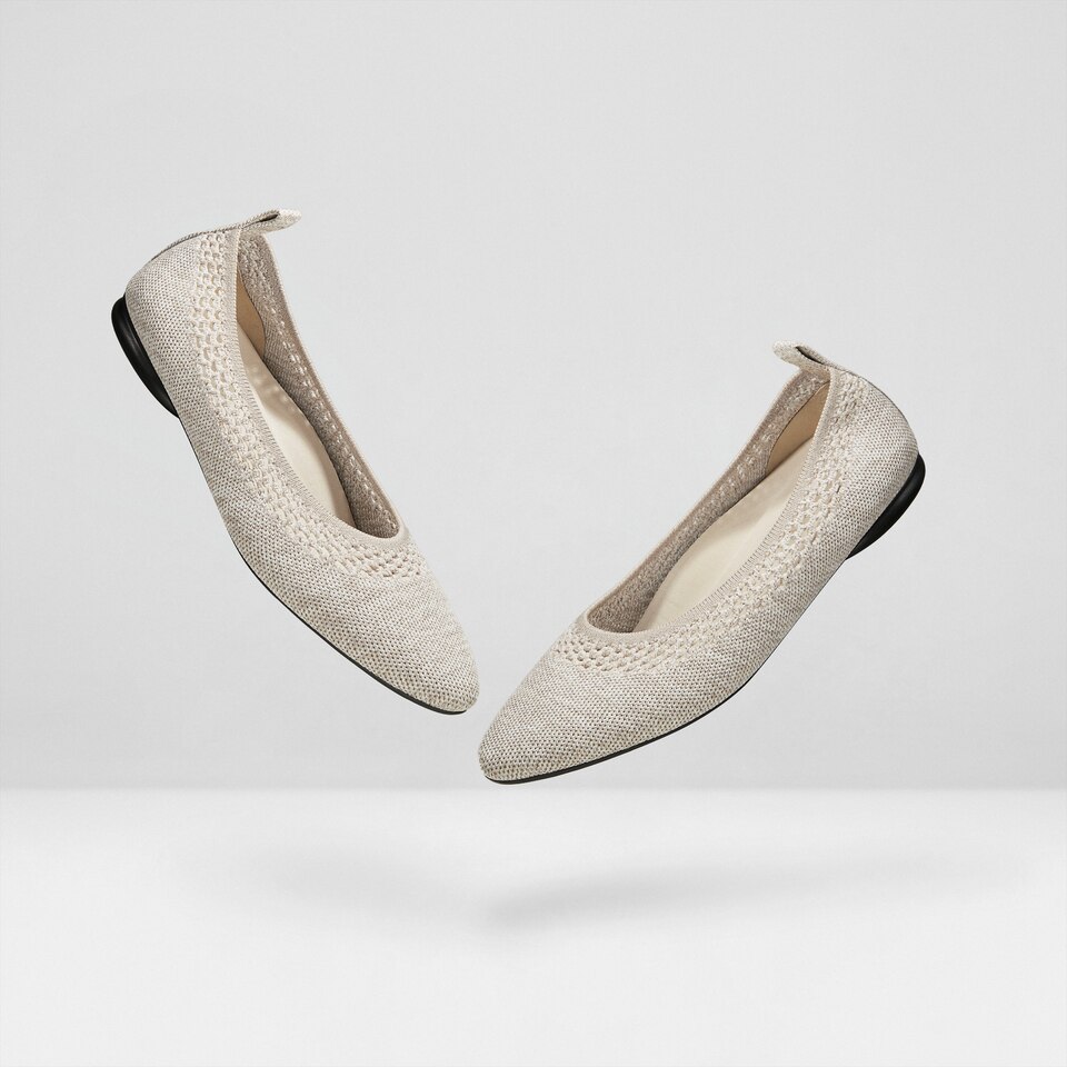Tamia Beatrice Adjustable Ankle Wrap Round Toe Flats in Oatmilk | Vivaia