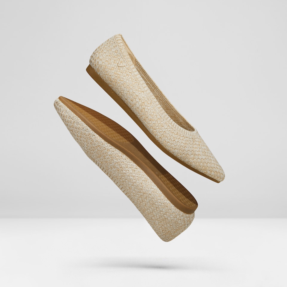 Aria5° Women Pointy Flats in Sand Woven - Sustainable & Washable Shoes | VIVAIA