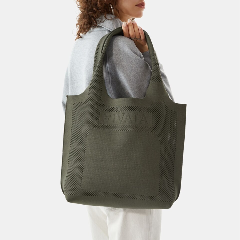 Zahara Sustainable Tote Bags With Inner bag-Grey Green | VIVAIA