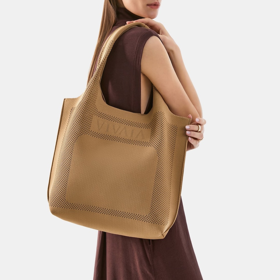 Zahara Sustainable Tote Bags With Inner bag-Khaki Brown | VIVAIA