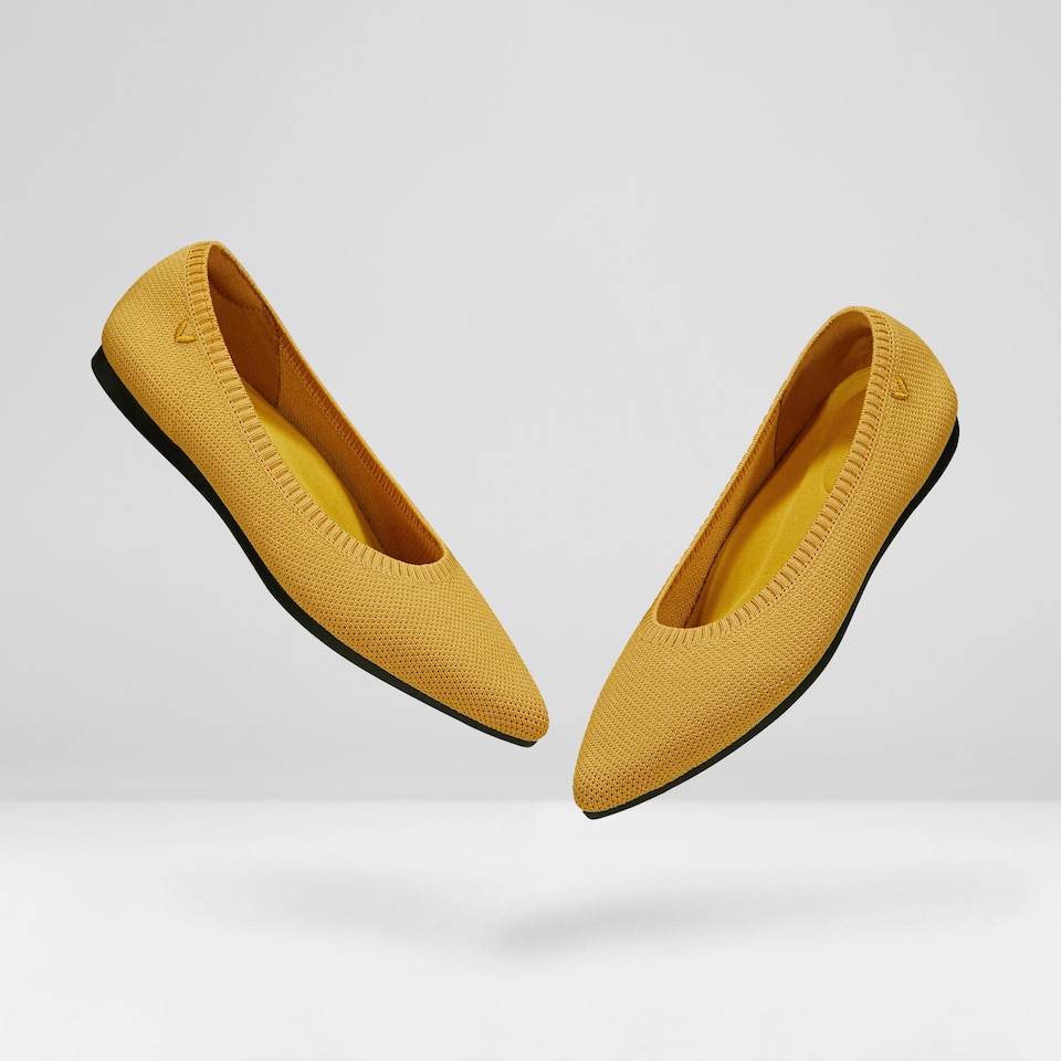 Aria5° Women Pointy Flats in (Ginger Yellow) - Sustainable & Washable Shoes | VIVAIA