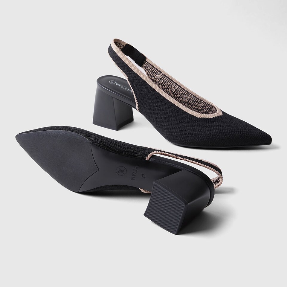 Della Pointy Heeled Sandals in Deep Ebony | Women's Sustainable and Stylish Black Shoes | VIVAIA