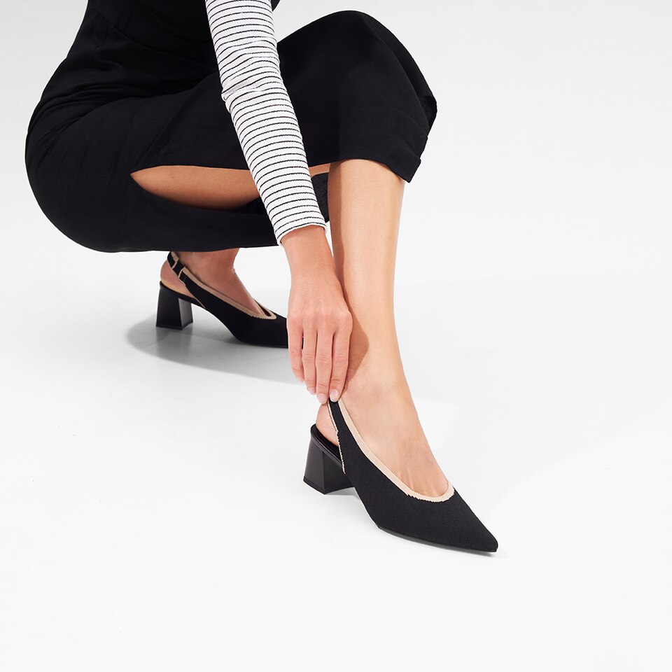 Della Pointy Heeled Sandals in Deep Ebony | Women's Sustainable and Stylish Black Shoes | VIVAIA