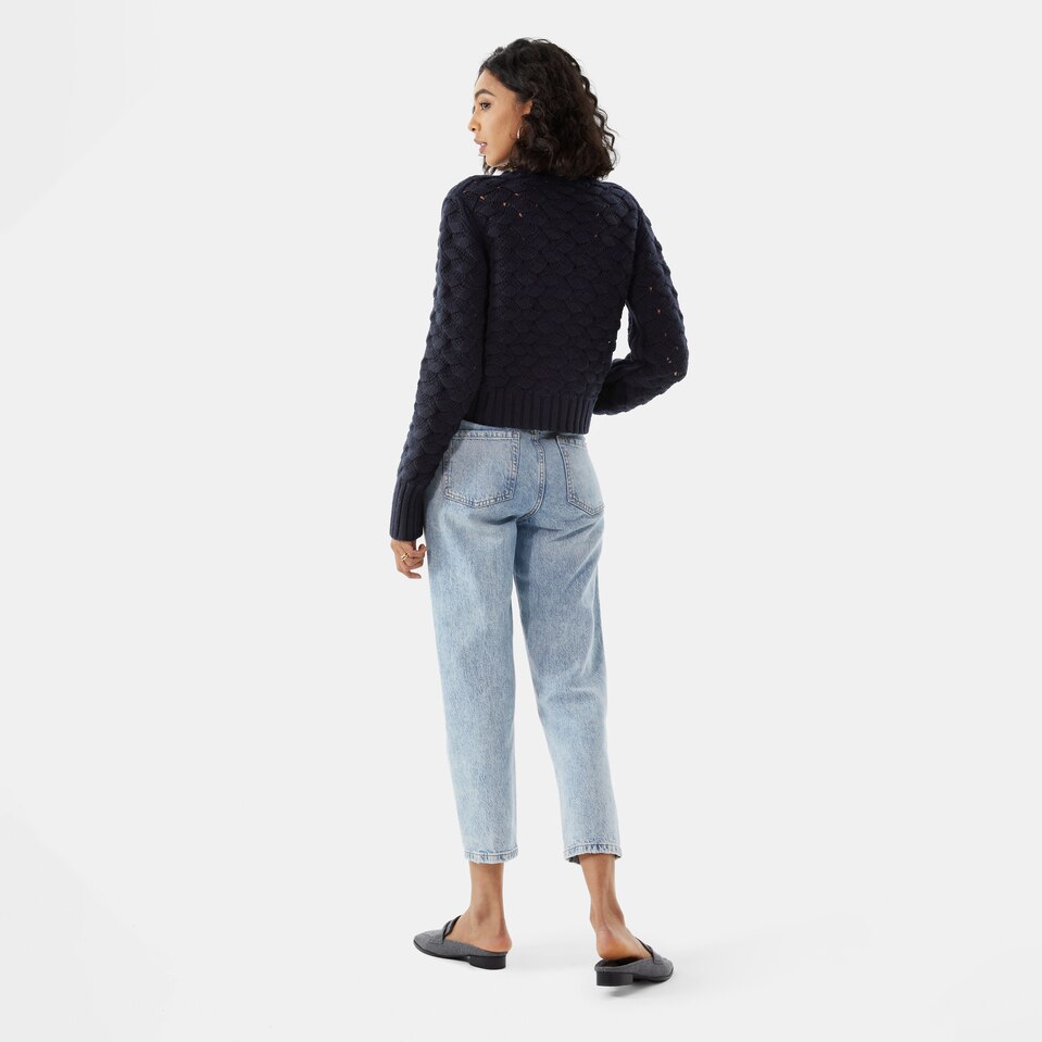 Gina Merino Wool Jacquard Sweater in Dark Blue | Women's Organic, Sustainable and Stylish Knitwears | Clothing | VIVAIA