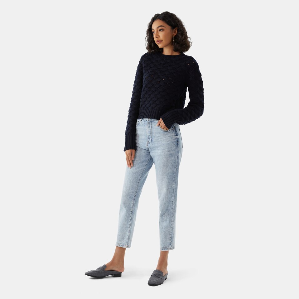 Gina Merino Wool Jacquard Sweater in Dark Blue | Women's Organic, Sustainable and Stylish Knitwears | Clothing | VIVAIA