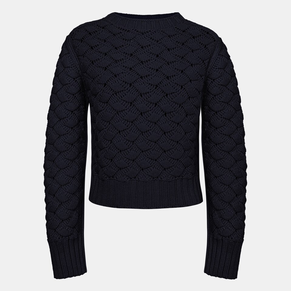 Gina Merino Wool Jacquard Sweater in Dark Blue | Women's Organic, Sustainable and Stylish Knitwears | Clothing | VIVAIA