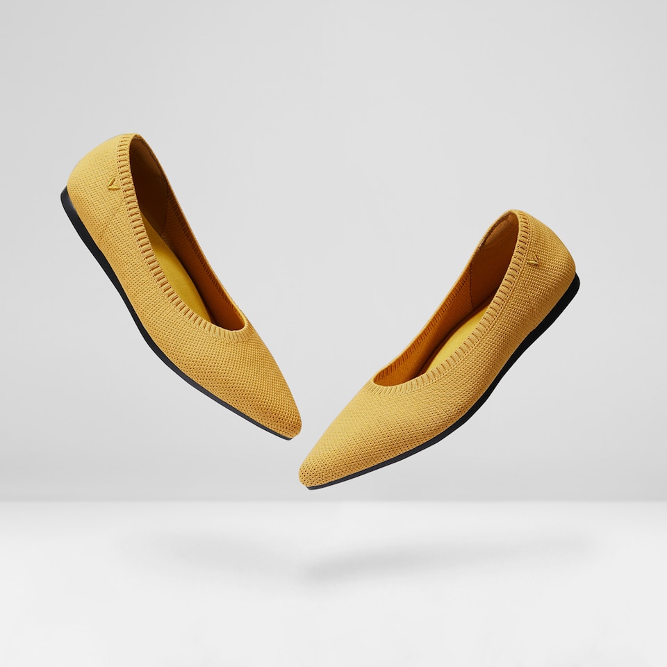 Aria 2.0 Pointy Flats in Mustard Yellow Women's Sustainable, Washable