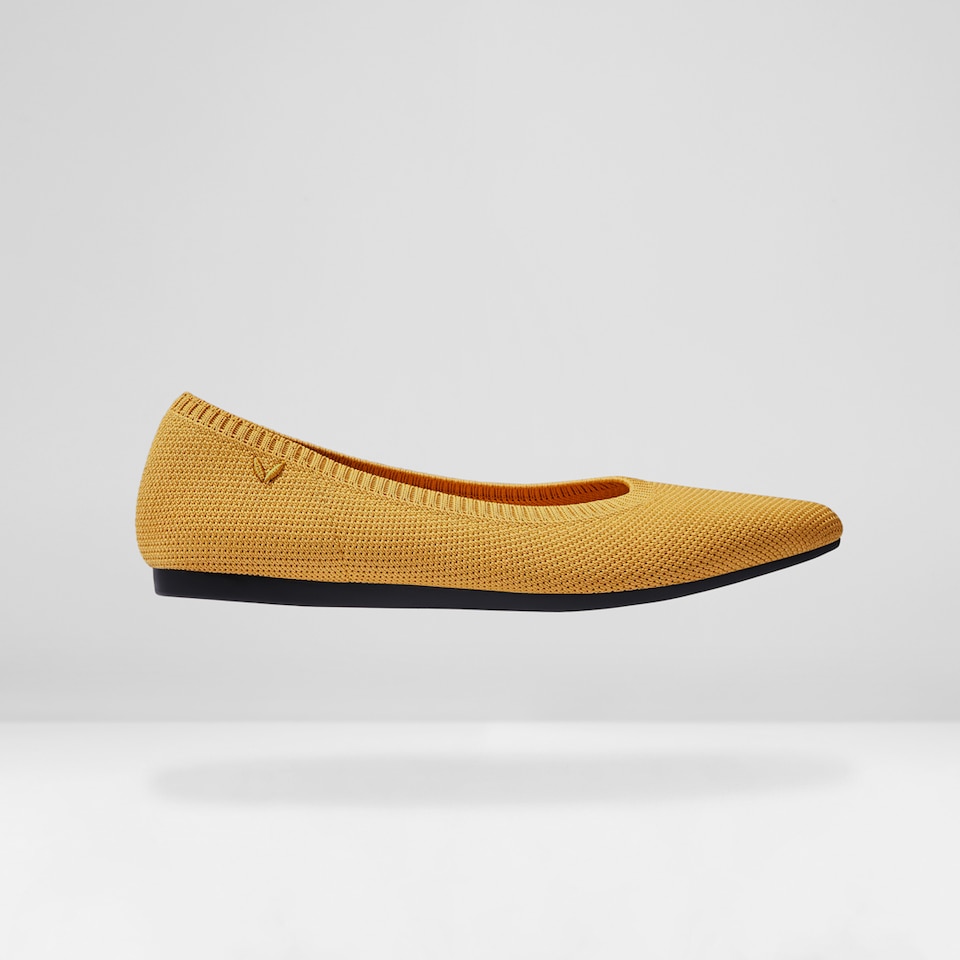 Aria 2.0 Pointy Flats in Mustard Yellow Women's Sustainable, Washable