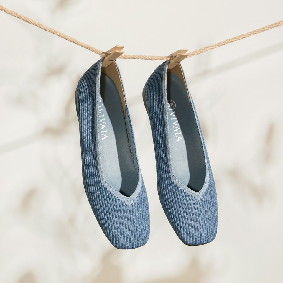 Margot Squaretoe Flats in Denim BlueSustainable & Washable VIVAIA